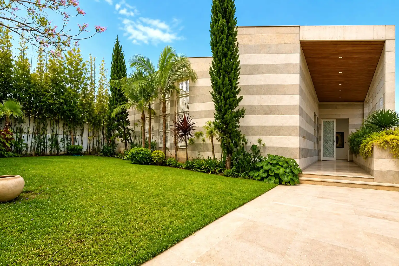 Façade et jardin d’une villa contemporaine à Souissi, Rabat